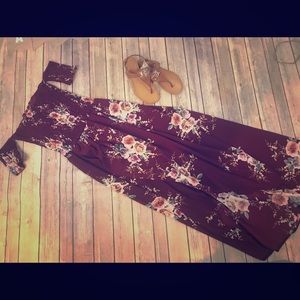 Maroon Floral Off The Shoulder Dress